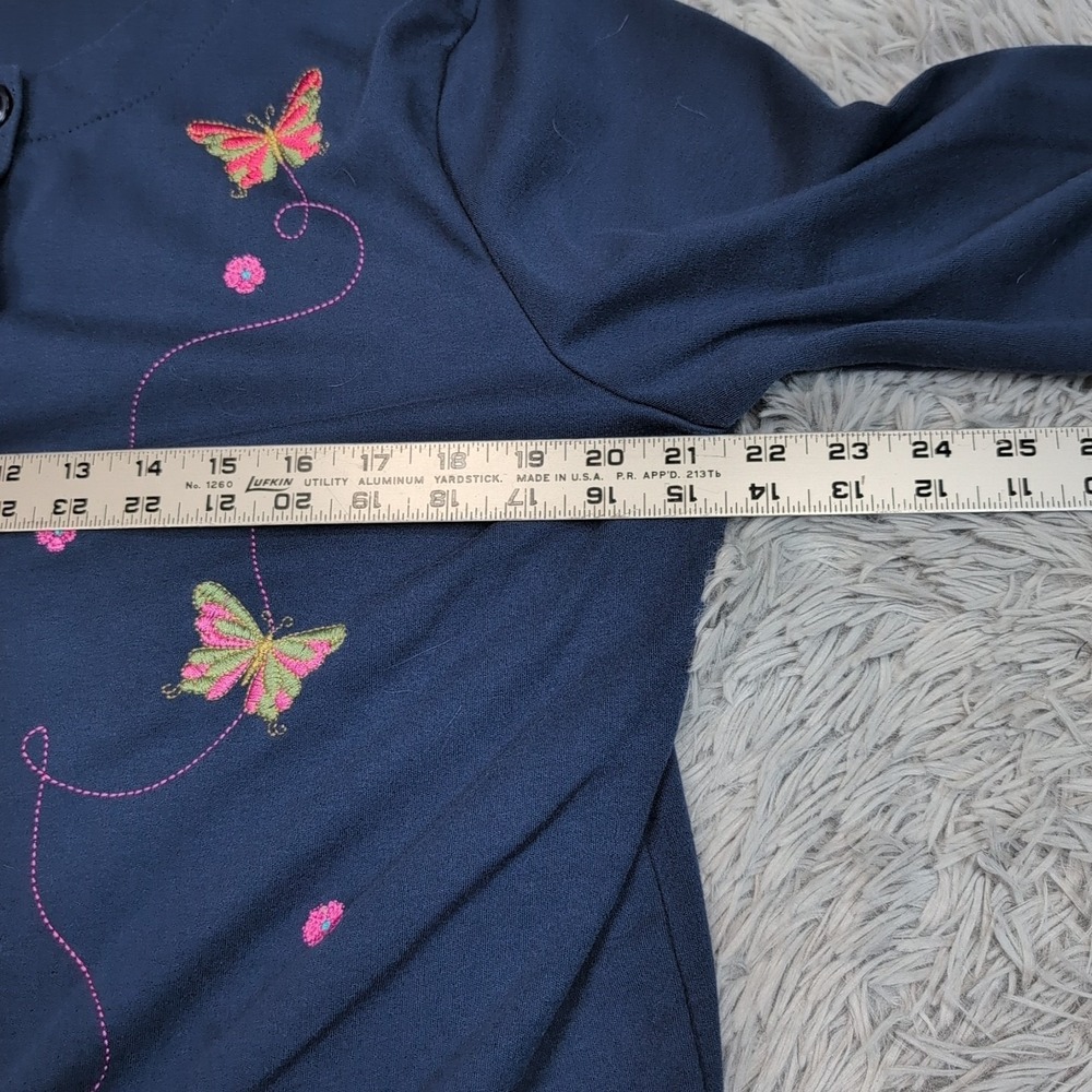 Breckenridge Sweater Womens L Blue Cardigan Button Up Embroidery Butterfly - Picture 3 of 11